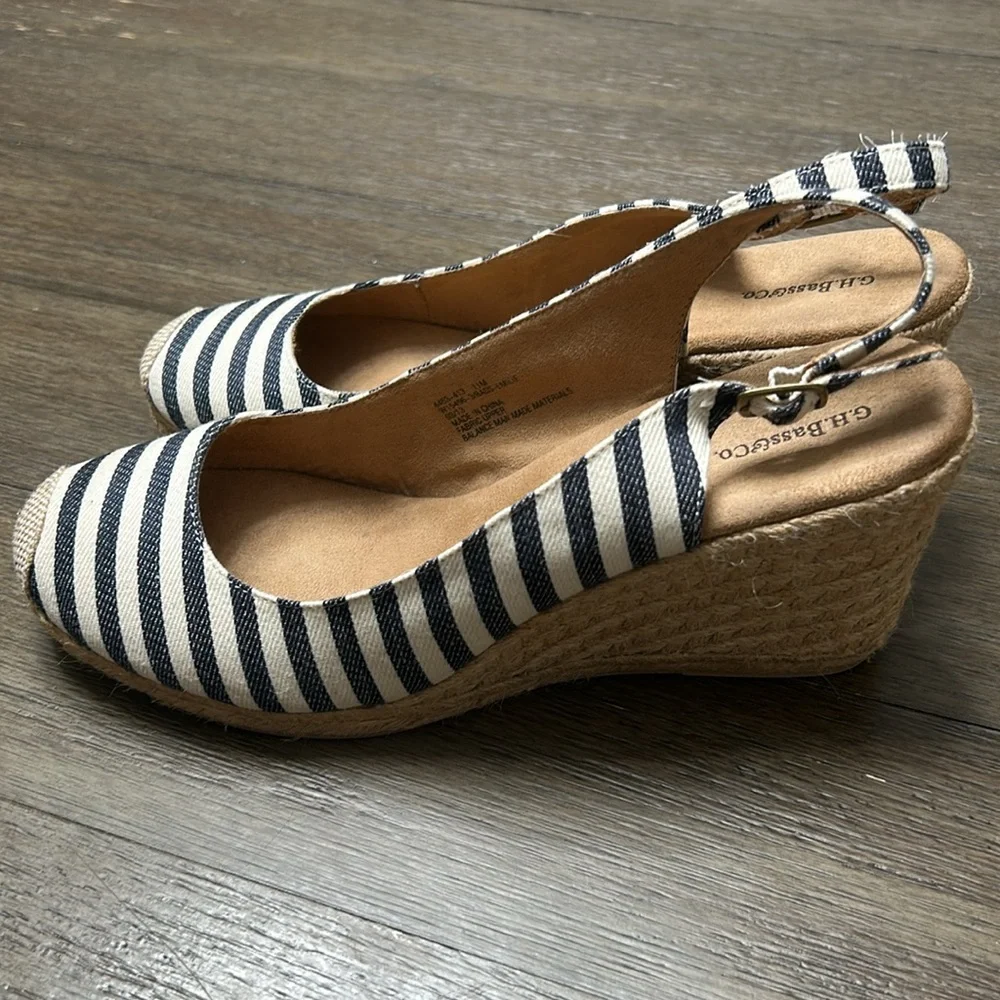 G.H. Bass Women's‎ Emilie Navy/White Stripe Espadrilles Rope Wedge closed toe 11